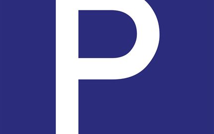 A simple, modern logo in blue and white. The letter "P" is presented in uppercase and prominently.