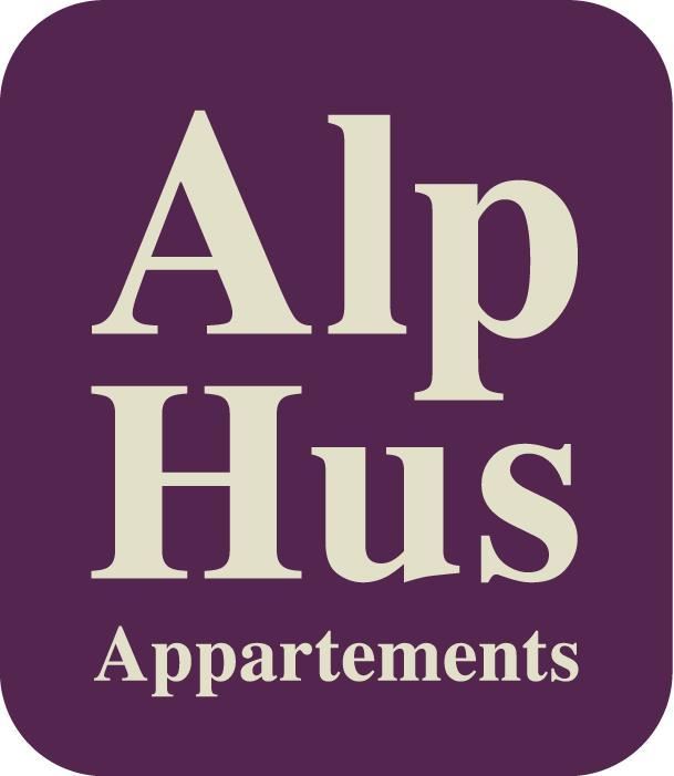 A simple logo for "Alp Hus Appartements". The colors are purple and beige, with stylized lettering.