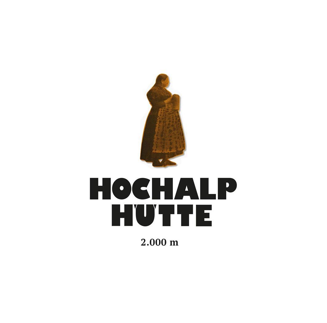 A logo of the alpine hut at an elevation of 2000 meters. Depicted is a stylized figure in traditional attire.