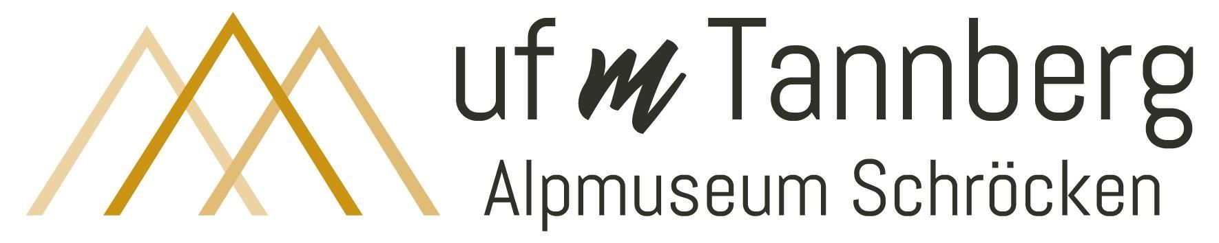 Een logo van het AlpMuseums in Schröcken, dat de bergen simboliseert. Het ontwerp is modern en uitnodigend.