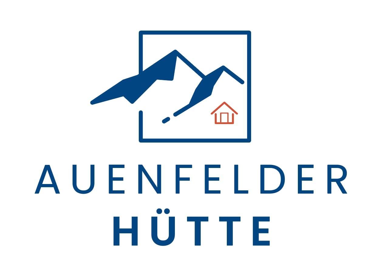 A logo featuring the text "Auenfelder Hütte". It shows stylized mountains and a small house in red.