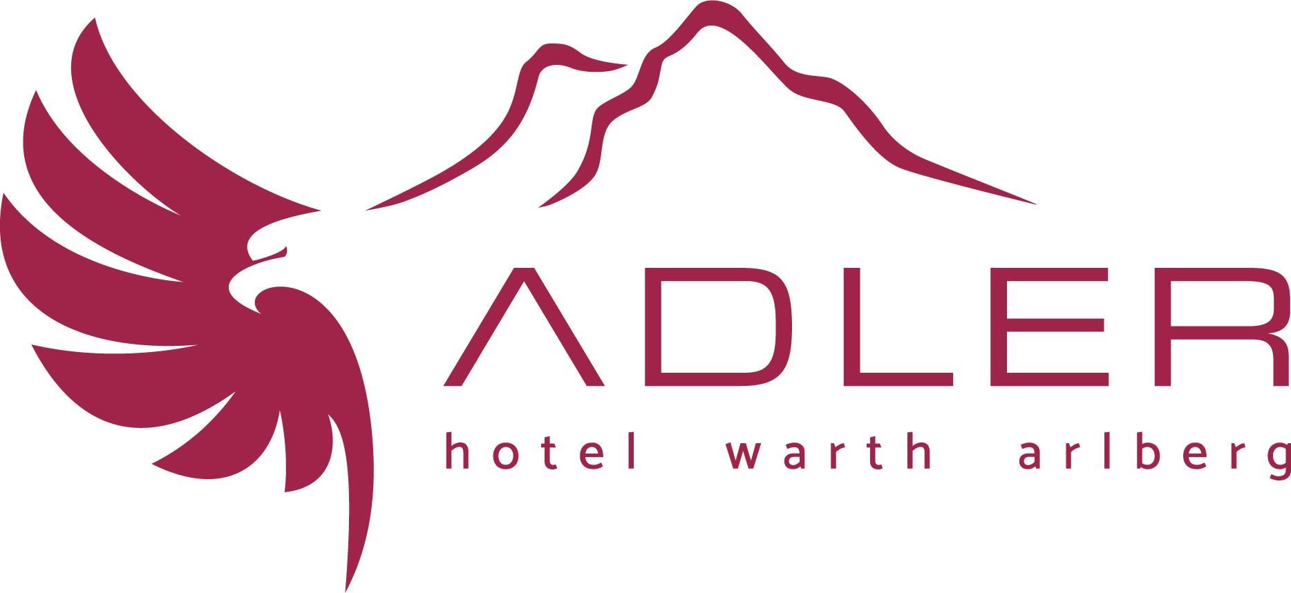 A stylized logo featuring an eagle and mountain peaks. It represents the Hotel Adler in Warth am Arlberg.