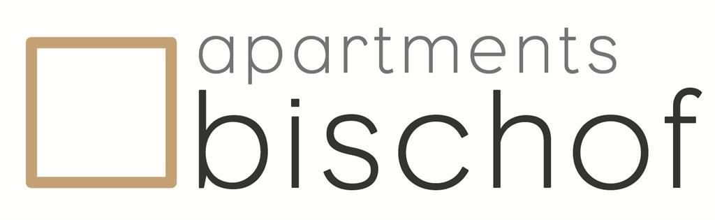 A modern logo of "Apartments Bischof". It features the lettering in various fonts and colors.
